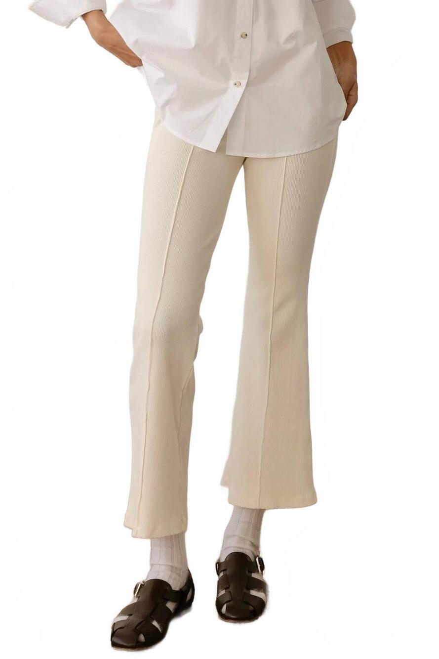 NEW DONNI. rib kick flare pants in creme